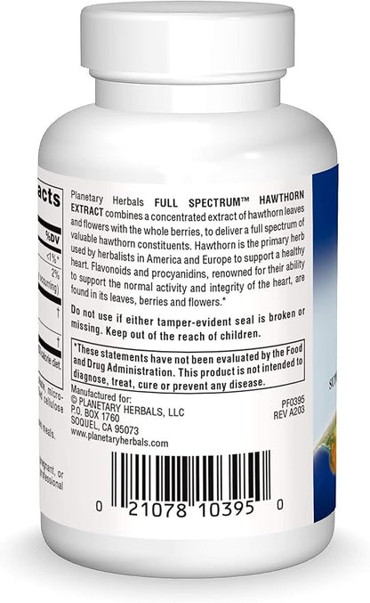 Planetary Herbals Full Spectrum Hawthorn Extract Tablets, 30 Count