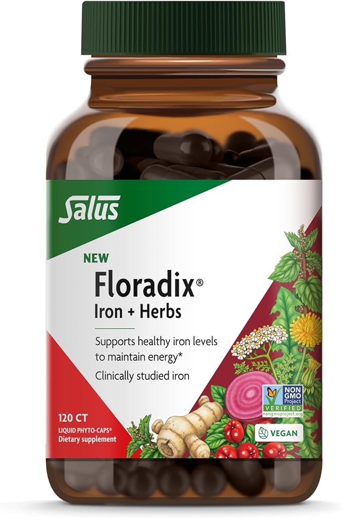 Floradix Iron + Herbs - Iron Supplement for Healthy Energy Support* - Vegan, Non-GMO, Gluten-Free, Soy-Free - 120 Liquid Phyto-Caps