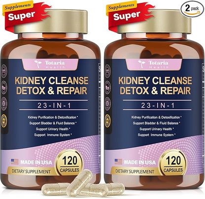 (2 P) Kidney & Liver Cleanse Detox & Repair Capsules, Chanca Piedra & Cranberry Pills for Liver & Kidney Support Supplement Extra Strength for Stones Dissolver, Urinary Tract Health for Woman