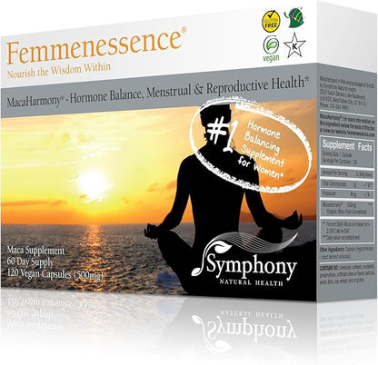 Femmenessence MacaHarmony – Scientifically Proven to Support Natural Hormone Balance for Women, Regular Menstrual Cycle, PMS, Acne, Mood, Fertility, 120 Natural Organic Maca Vegan Caps, 60-Day Supply
