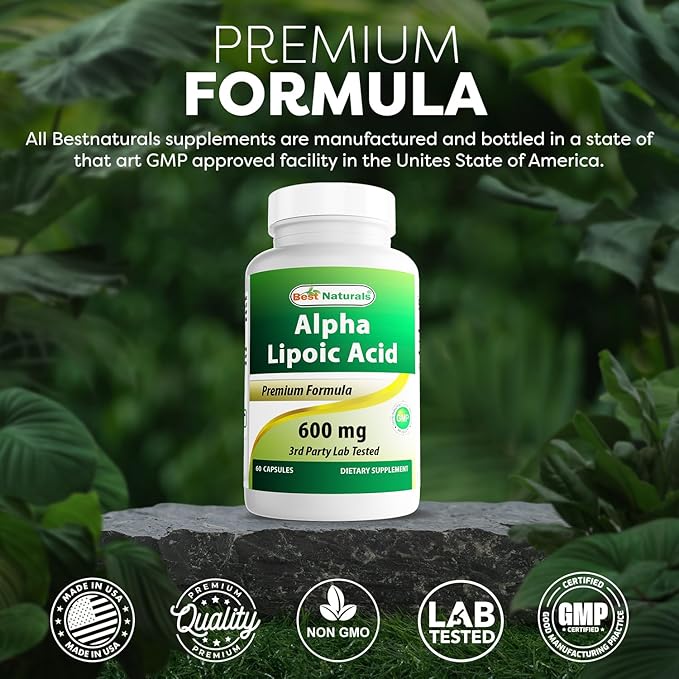 Best Naturals Alpha Lipoic Acid 600 mg 60 Capsules - ALA Powerful Antioxidant (60 Count (Pack of 1))