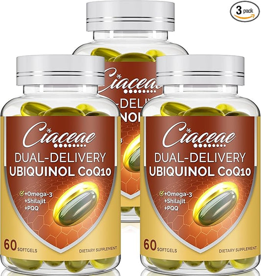 Ubiquinol CoQ10 600 MG Softgels with Omega-3 & Shilajit & PQQ, Advanced Dual-Delivery Coenzyme-Q10, Active CoQ10 Ubiquinol Supplement for Fertility, Antioxidant, Heart, Brain & Energy, 180 Servings