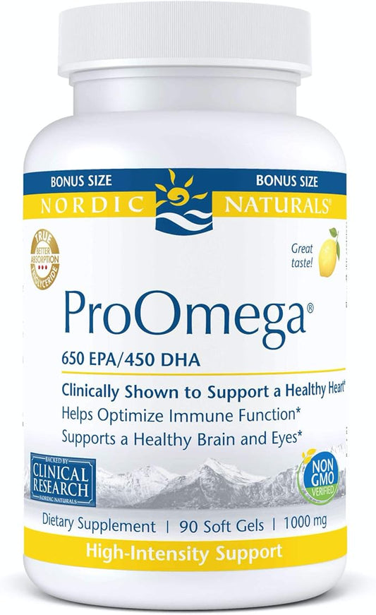 Nordic Naturals ProOmega, Lemon Flavor - 90 Soft Gels - 1280 mg Omega-3 - High-Potency Fish Oil with EPA & DHA - Promotes Brain, Eye, Heart, & Immune Health - Non-GMO - 45 Servings