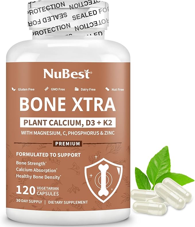 Bone Xtra - Vegan Bone Strength Formula for Stronger Bones, Plant-Based Calcium from Marine Algae, Vitamins D3, Vitamin K2, Magnesium, Phosphorus & More for Teens, Adults - 3 Months Supply | 3 Pack