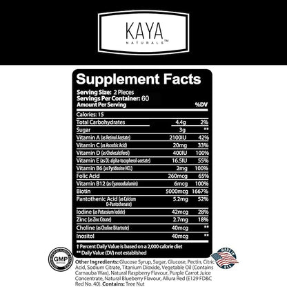 Kaya Naturals Hair Growth Gummies - Biotin 5000mcg Vitamins for Healthy Hair, Skin, and Nails - Beauty Supplement for Women or Men - 120 Count - Blueberry Flavor