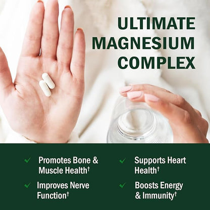 Magnesium Complex Supplement - Extra Strength 350mg High Absorption Magnesium Glycinate Citrate Malate and Taurate to Support Heart Health Sleep Nerves Muscles - Non GMO, Vegan Safe, 90 Capsules