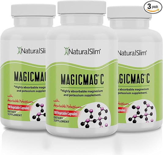 NaturalSlim Potassium Magnesium Supplement 100 Capsules – MagicMag C Magnesium Citrate Supplements for Sleep Support, Heart Health, and Muscle Cramp Relief | Gluten-Free 3 Pack
