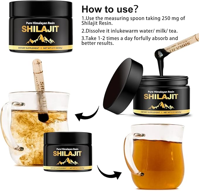 Pure Himalayan Shilajit for Men & Women, Fulvic Acid & 85+ Trace Minerals Supplement for Immune Boost & Energy Support, 800mg High Potency Gold Organic Shilajit Resin（60g）