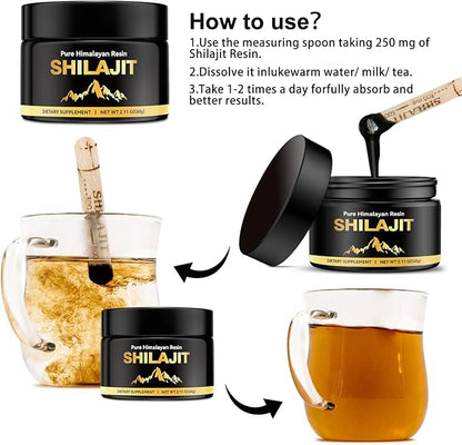 Pure Himalayan Shilajit for Men & Women, Fulvic Acid & 85+ Trace Minerals Supplement for Immune Boost & Energy Support, 800mg High Potency Gold Organic Shilajit Resin（60g）