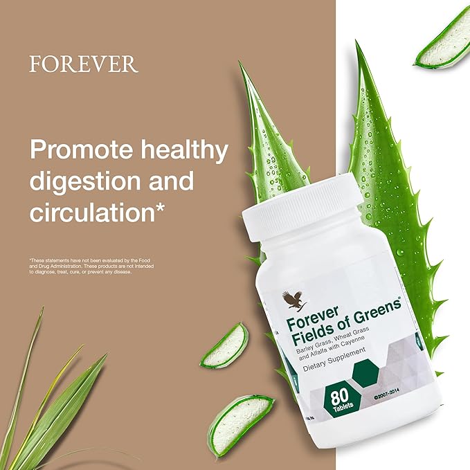 Forever Living - Fields of Greens, Green Superfood Supplement with Barley Grass, Wheat Grass, and Alfalfa to Cleansing and Alkalizing, 80 Tablets