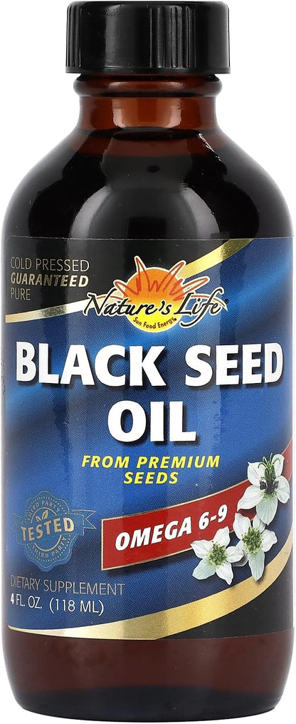 Natures Life Black Seed Oil, Cold-Pressed Black Cumin Seed Oil - Joint, Digestive Health, and Immune Support - Lab Verified, 60-Day Money-Back Guarantee - 23 Servings, 4 Fl. Oz.