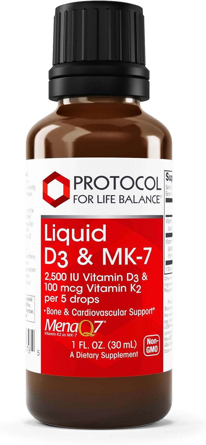 PROTOCOL FOR LIFE BALANCE - Liquid D3 and MK-7-2500IU Vitamin D3 and 100mcg Vitamin K2, Helps Support Bone and Cardiovascular Health - 1 Fl oz