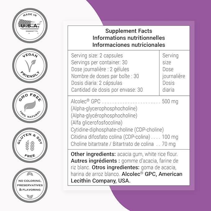 Supersmart - Choline Complex (Patented & High Strength) - with Choline Bitartrate, GPC Choline & CDP Choline - High Potency Choline Supplements | Non-GMO & Gluten Free - 60 Vegetarian Capsules
