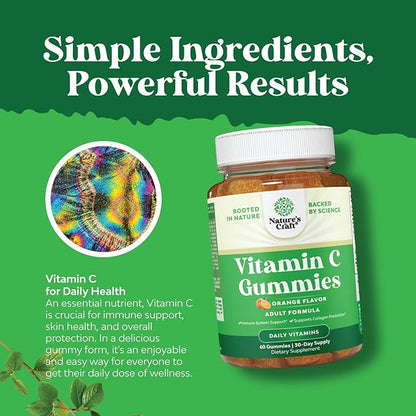 Natures Craft Bundle of Reduced Glutathione Supplement with Glutamic Acid and Chewable Vitamin C Gummies for Adults Halal Vitamin C Immune Support Gummies