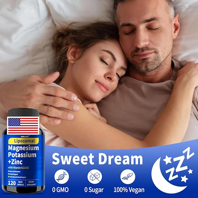 Magnesium Potassium Supplement, 1600mg Liposomal Magnesium Aspartate, Potassium Chloride, with Zinc, K2, Vitamin B1 for High Blood Pressure, Support Vascular, Bone & Leg Cramps, 120 Veg Capsules
