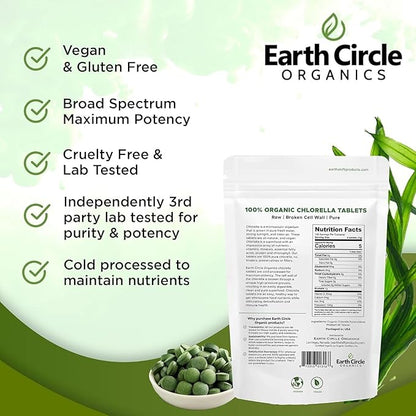 Earth Circle Organics Chlorella 400 Tablets (Pack of 2) and Spirulina Powder 4oz Bundle High Potency Vegan Superfood Supplement Packed with Protein Vitamins & Minerals for Daily Energy and Health