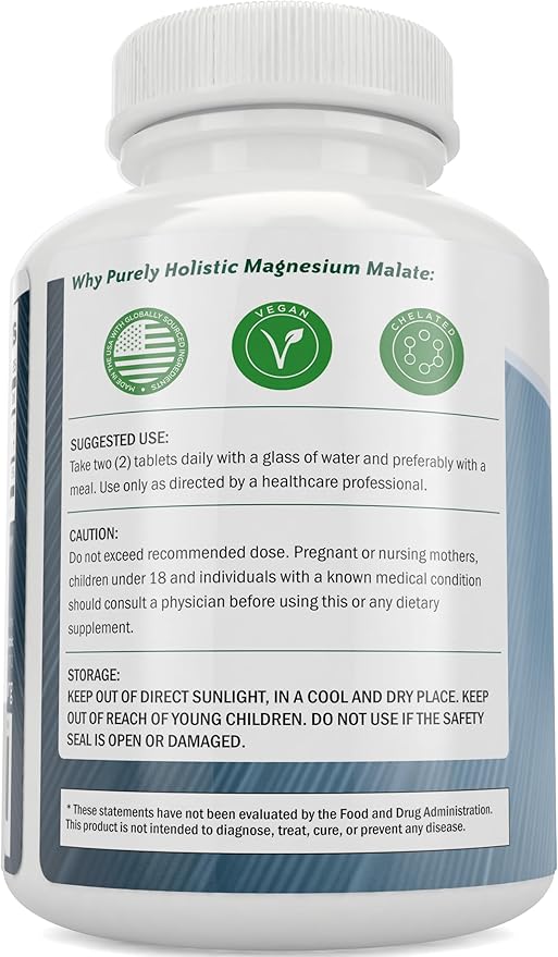 Magnesium Malate 400mg Tablets - 50% More 270 Vegetarian Tablets - Chelated Magnesium Supplement with Malic Acid - Promotes Energy Production and Muscle Recovery - High Absorption