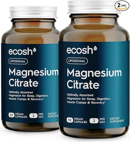 Liposomal Magnesium Citrate Capsules — High Absorption Magnesium Supplement for Constipation, Sleep, Muscle Cramps & Recovery | High Potency Mg | Easy to Swallow Veg Capsules | Non-GMO | 180 ct