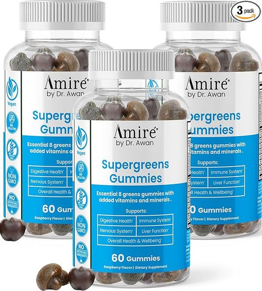by Dr. Awan Super Greens Gummies, Fruits & Veggies Supplement, Green Superfood for Immunity, Metabolism, Liver Function & Nervous System, Essential 8 Greens, 180ct, 90-Day Supply