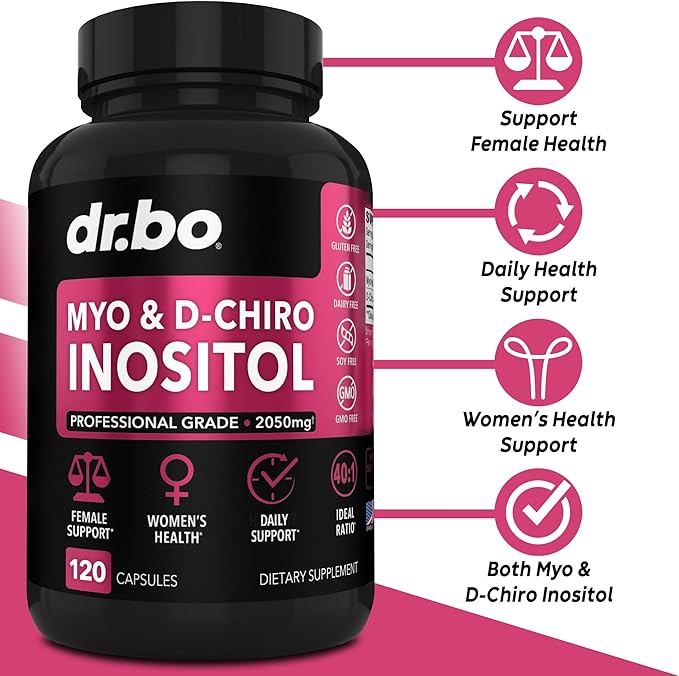 Myo-Inositol & D-Chiro Inositol Supplement Capsules - 40:1 Ratio Inositol Supplement for Women 2050mg with Vitamin B8 Pills - Natural Supplements for Female Women Support & Womens Health 120 Capsules