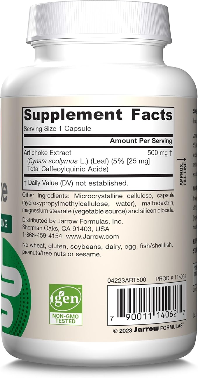 Jarrow Formulas Artichoke 500 mg, Dietary Supplement for Liver Health and Digestion Support, 180 Veggie Capsules, 180 Day Supply, Pack of 12