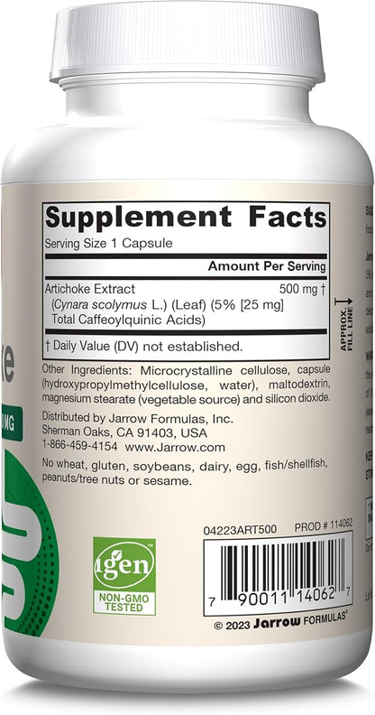 Jarrow Formulas Artichoke 500 mg, Dietary Supplement for Liver Health and Digestion Support, 180 Veggie Capsules, 180 Day Supply, Pack of 12
