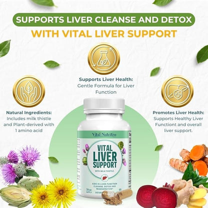 Vital Liver Support New Formula Liver Supplement and Liver Vitamin – 9-in-1 Liver Health Formula,Cleanse & Repair Formula with Organic Milk Thistle Supports Liver Health Cleanse