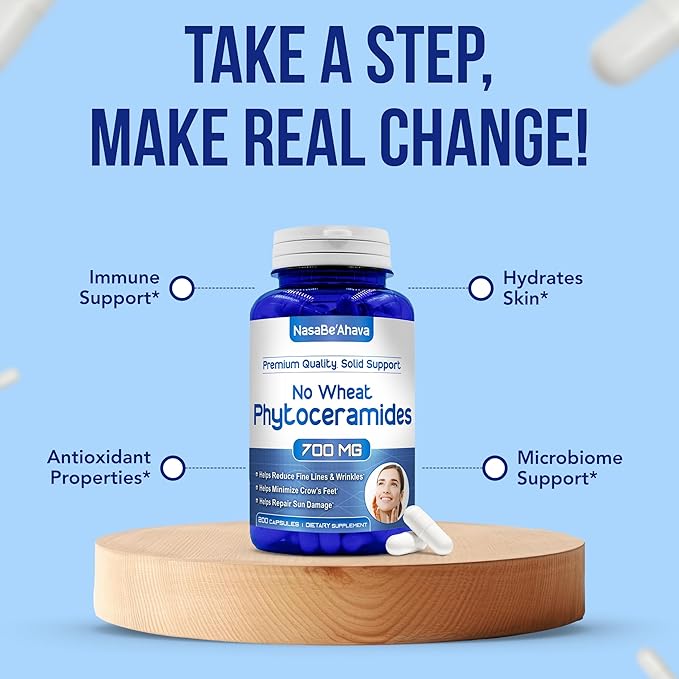 Extra Strength Phytoceramides Supplement | Wheat and Gluten Free Plant Based Ceramides Supplement with A C D E Skin Vitamins for Women | Hydrating Skin Care Capsules for Women (100 Day Supply)