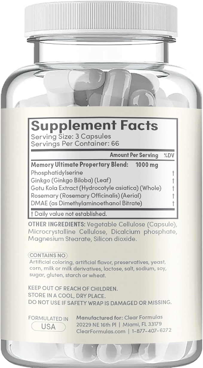 Phosphatidylserine Nootropics Brain Support Supplement - Advanced Memory Supplement for Brain Function Support with DMAE Gotu Kola and Ginkgo Biloba - Non-GMO Vegan & Made in The US (60+ Servings)
