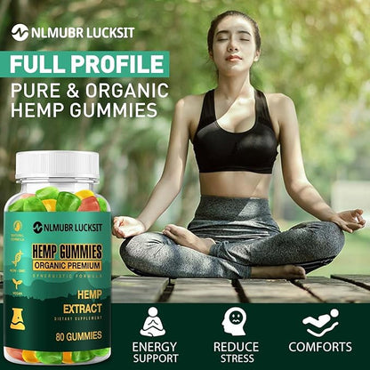Hemp Gummies 1 Pack for Sleep Stress Anxiety Balance,Relaxes Body & Mind,Natural Edible Gummies with Omega 3-6-9 and Vitamin C,High Potency Organic Hemp Extract-80 Count