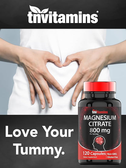 Magnesium Citrate 800 MG - 120 Capsules | Two Month Supply! | Pure Magnesium Citrate Powder Capsules | Citrato De Magnesio | Non-GMO | Produced in The USA!