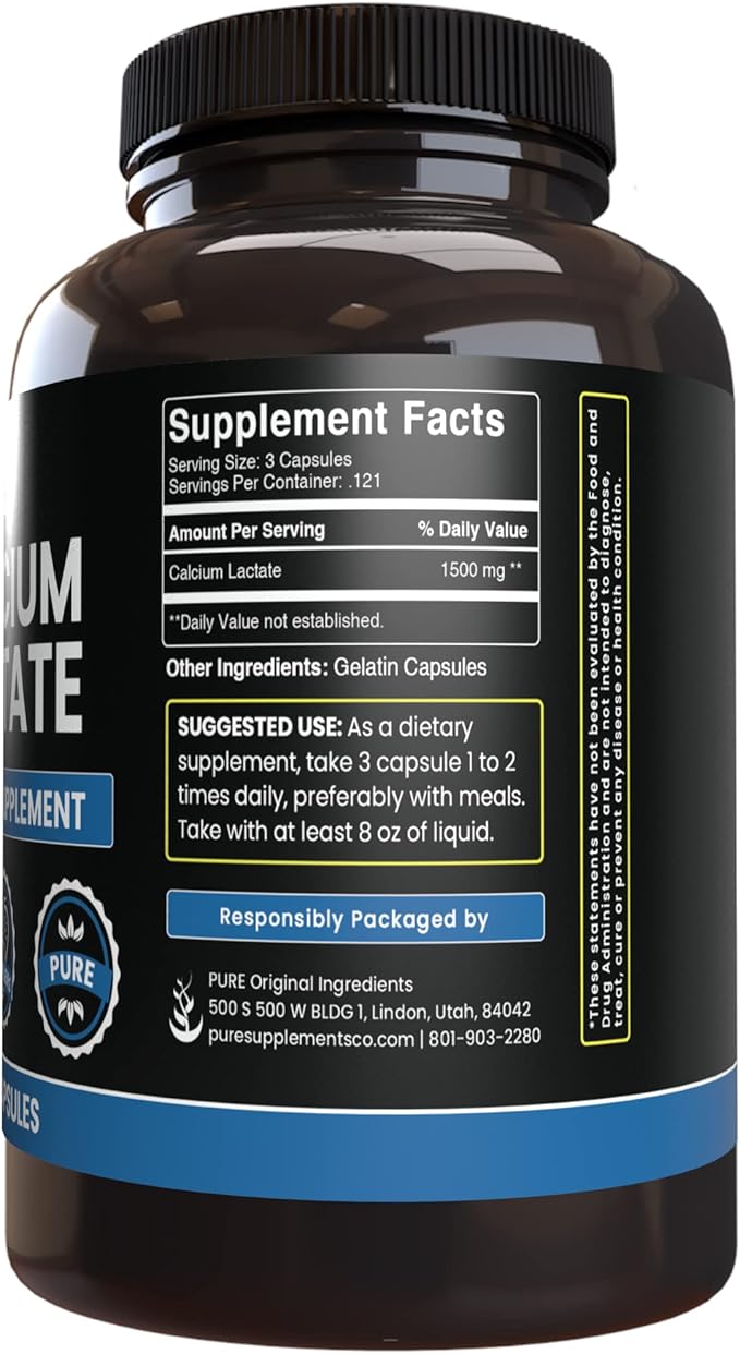 Pure Original Ingredients Calcium Lactate (365 Capsules) No Magnesium Or Rice Fillers, Always Pure, Lab Verified