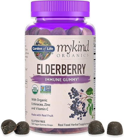 Garden of Life Organics Elderberry Gummies for Adults & Kids - Immune Support Supplement with Organic Fruit & Organics Turmeric Inflammatory Response Gummy - 120 Real Fruit Gummies for Kids & Adults