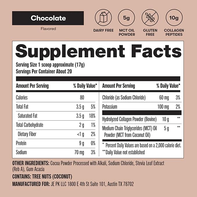 Perfect Keto Collagen Peptides Protein Powder with MCT Oil, Hydrolyzed Collagen, Type I & III Supplement, Gluten Free, Grass Fed, Low Carb, Keto Coffee Creamer, Collagen for Women & Men, Chocolate