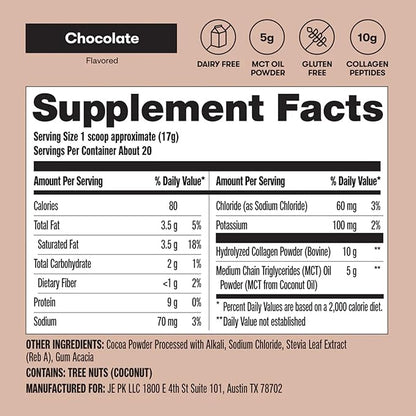 Perfect Keto Collagen Peptides Protein Powder with MCT Oil, Hydrolyzed Collagen, Type I & III Supplement, Gluten Free, Grass Fed, Low Carb, Keto Coffee Creamer, Collagen for Women & Men, Chocolate