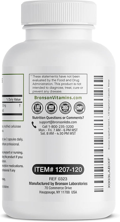 Bronson Grapefruit Seed Extract 500 MG per Serving Citrus Paradisi Supports Immune Health & Helps Maintain a Healthy Gastrointestinal Tract - Non-GMO, 120 Vegetarian Capsules