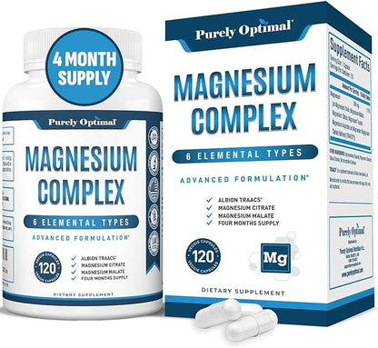 Purely Optimal Magnesium Complex - High Absorption Magnesium Supplement with Magnesium Citrate, Glycinate, Malate & More - High Absorption, Gluten Free, Soy Free, Non-GMO - 120 Capsules