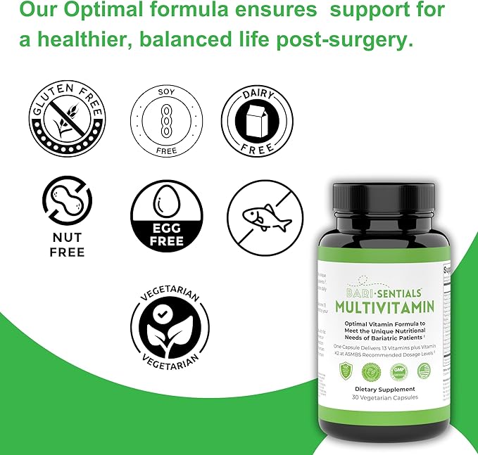 R-Kane Barisentials Bariatric Multivitamins Supplement- Post Bariatric Support for Gastric Bypass, Sleeve Gastroectomy, DS- Essential Daily Nutrition- 30 Vegetarian Capsules