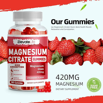 Magnesium Glycinate Gummies 1000mg - Sugar Free Magnesium Potassium Supplement with Vitamin D, B6, CoQ10 for Calm Mood & Sleep Support - 60 Strawberry Gummies