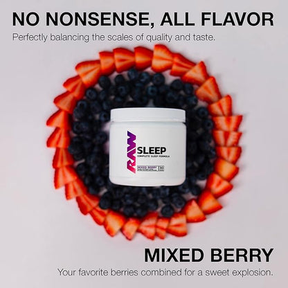 RAW Natural Sleep Aid Supplement - Relaxation Enhancer & Mood Support with Melatonin, Magnesium, Zinc, L-Tryptophan & Lemon Balm Extract to Relax & Calm The Mind & Body - 30 Servings, Mixed Berry