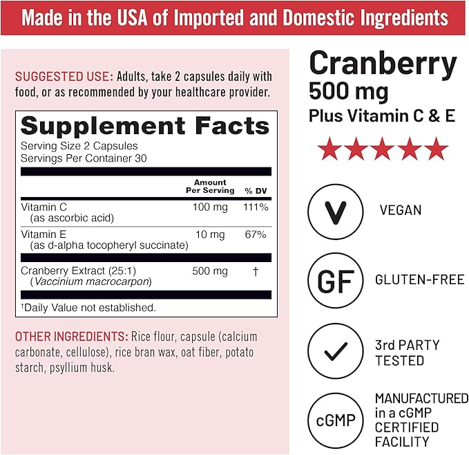 NatureWise Cranberry Pills for Women - Extract Equal to 12,500mg* Cranberry Supplement + Vitamin C & E - Cleansing Urinary Tract & Bladder - Vegan, Non-GMO, Sugar-Free - 60 Capsules[1-Month Supply]