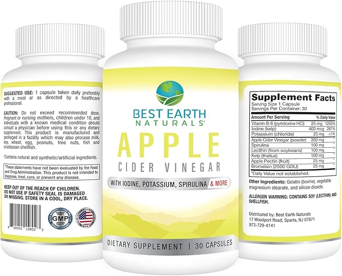 Best Earth Naturals Apple Cider Vinegar Complex with Iodine, Potassium, Spirulina and More 30 Count