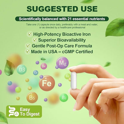 Bariatric Multivitamin with Iron 45mg, Methylated Multivitamin with Vitamin B12 & Methylfolate, Post Surgery Vitamins for Gastric Bypass & Sleeve Patients, Iron Supplement for Women & Men - 120 Caps