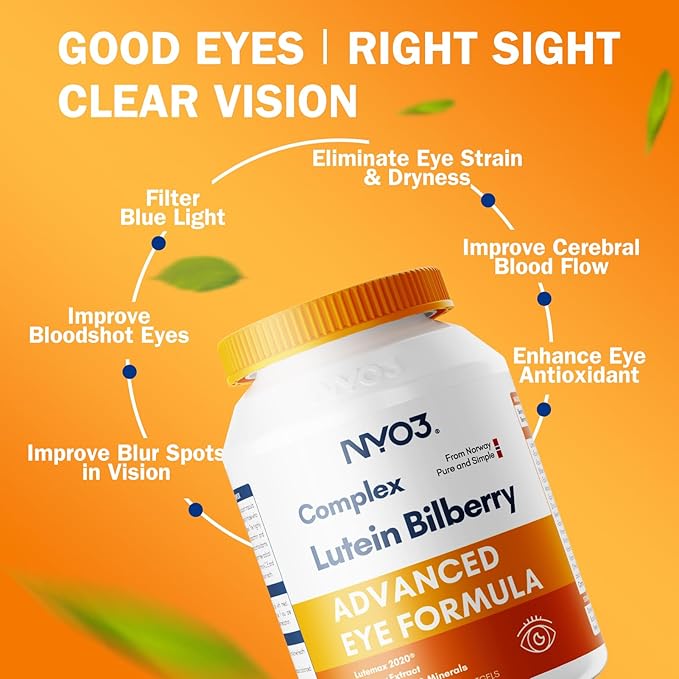 Lutein 20mg and Zeaxanthin Supplements, Lutemax 2020, 60 Softgels Advanced Bilberry & Astaxanthin, Vitamins A, C, E, B12 & Minerals, Eye Health & Vision Protection