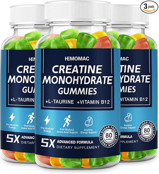 Creatine Monohydrate Gummies 5g for Men & Women, Creatine Gummy for Muscle Strength, Energy Boost, Workout Supplement, 3 Pack, Vegan