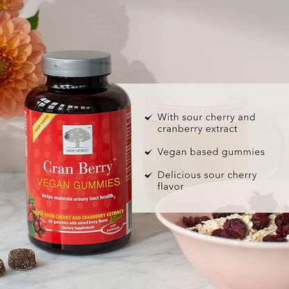 NEW NORDIC Cranberry Supplement Gummies for Women, Normal Urinary Tract & Bladder Support, Balance with Cran Berry & Sour Cherry, 60 Count