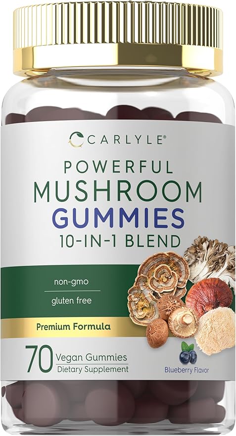 Carlyle Mushroom Supplement Gummies | 70 Vegan Gummies | 10-in-1 Blend | Non-GMO, and Gluten Free