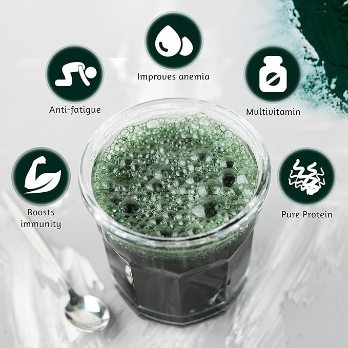Organic Spirulina Powder, 32oz USDA Certified, 100% Pure & Natural, Non-GMO, Gluten-Free, Detox & Energy Boost, Rich in Protein, Iron, Antioxidants, Superfood for Smoothies, Ideal for Vegan