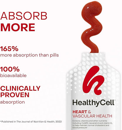 Healthycell Heart & Vascular Health Daily Liquid Supplement - Blood Pressure & Cholesterol Support with Beet Root Powder, Resveratrol, CoQ10, Omega-3 & Vitamin K - 14 Gel Packs