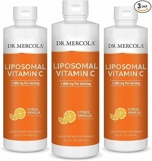 Dr. Mercola Liquid Liposomal Vitamin C - Antioxidant & Immune Support Supplement - Includes Vitamin E - GMO-Free, Gluten-Free & Soy-Free - Citrus Vanilla Flavor - 450 mL (30 Servings) - 3 Pack